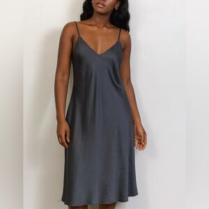 Blunauta Italy Silk Slip Dress Gray Knee Length Spaghetti Strap Minimalist M